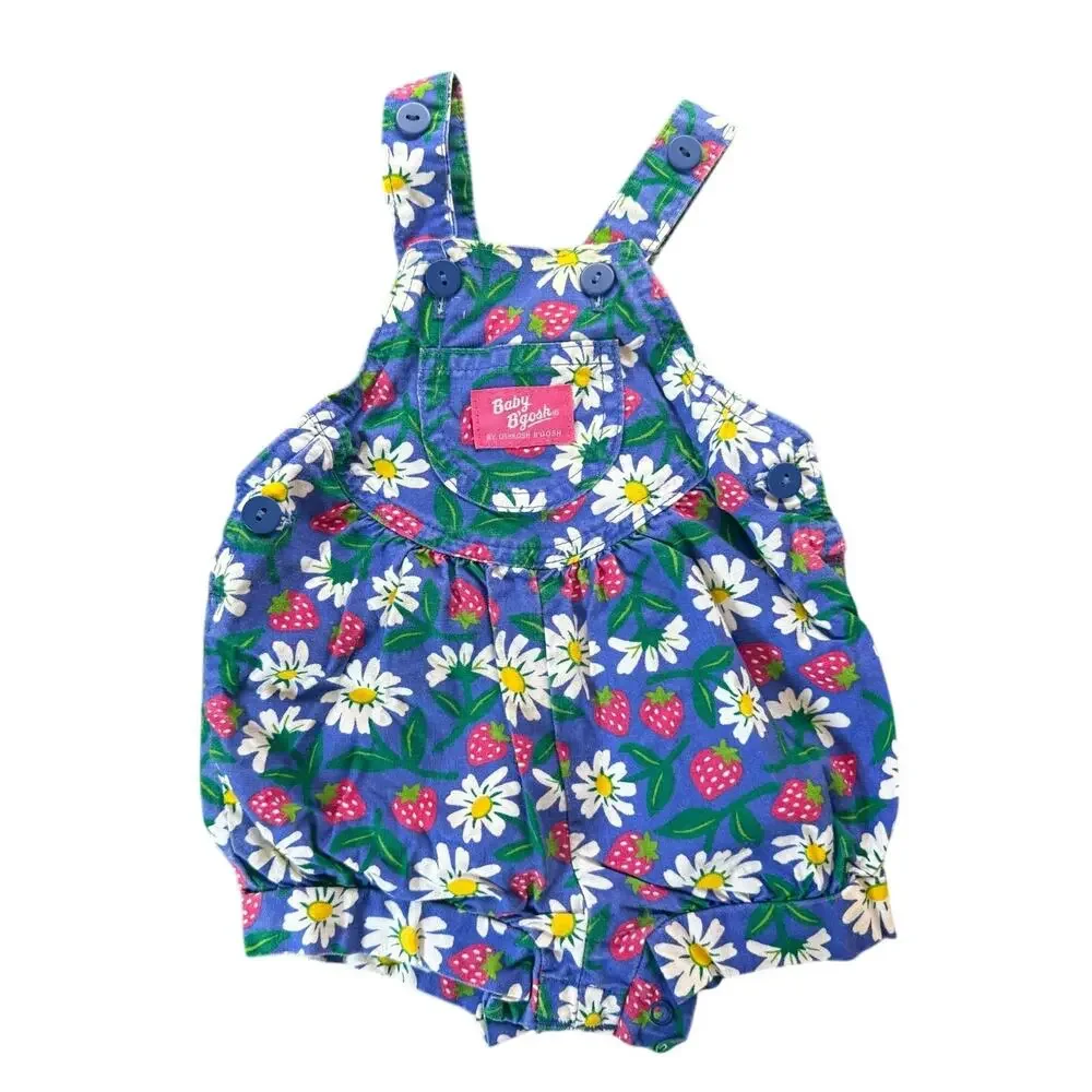 Baby OshKosh B'gosh USA Vestback Bubble Romper Strawberry Daisy Print 6-9mo 90s